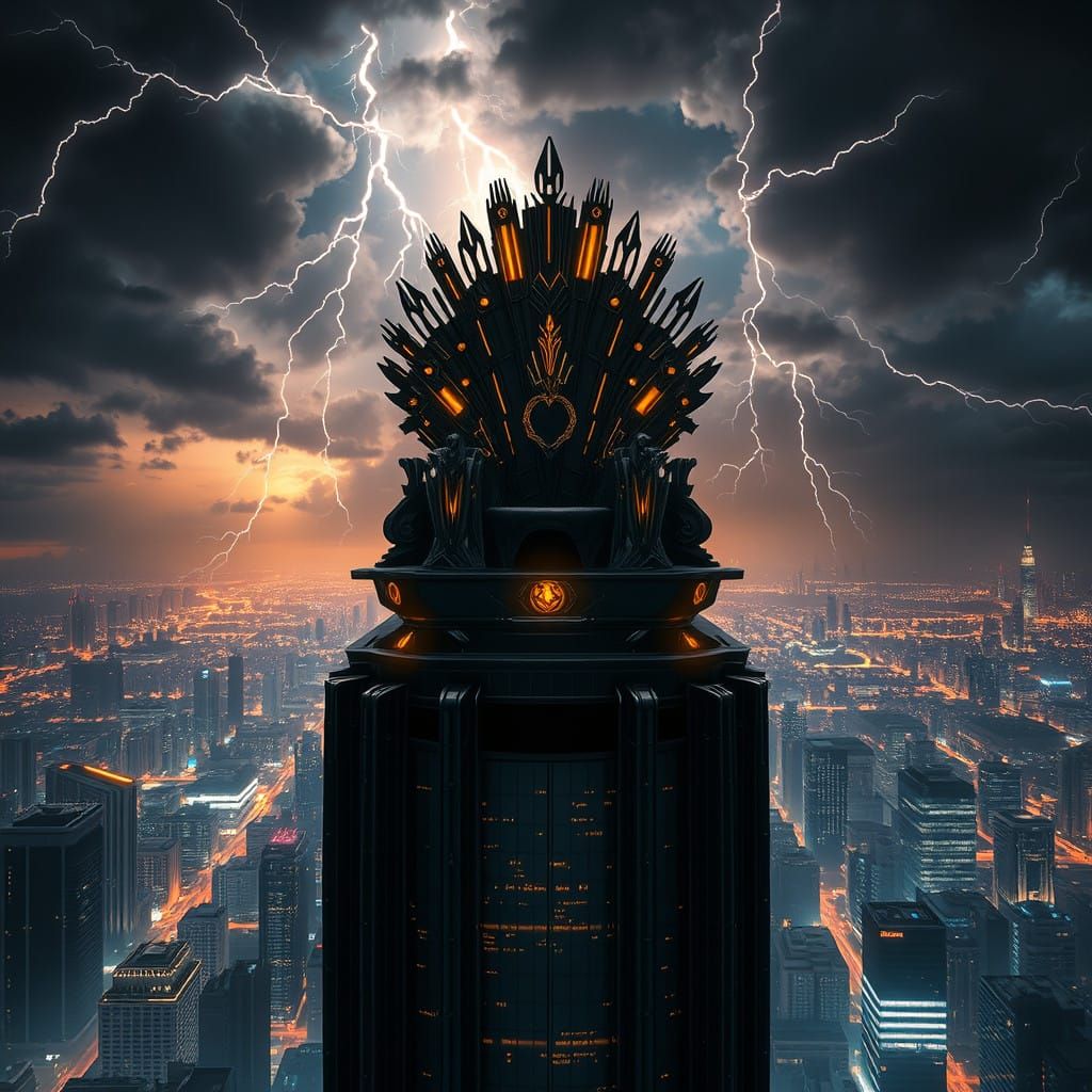 Glowing High-Tech Throne Dominates Futuristic Cityscape By N...