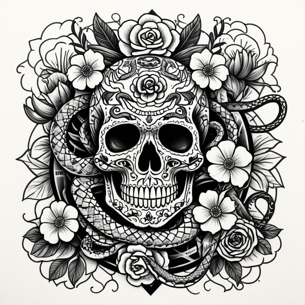 Skull Tattoo Design in Blackwork Style