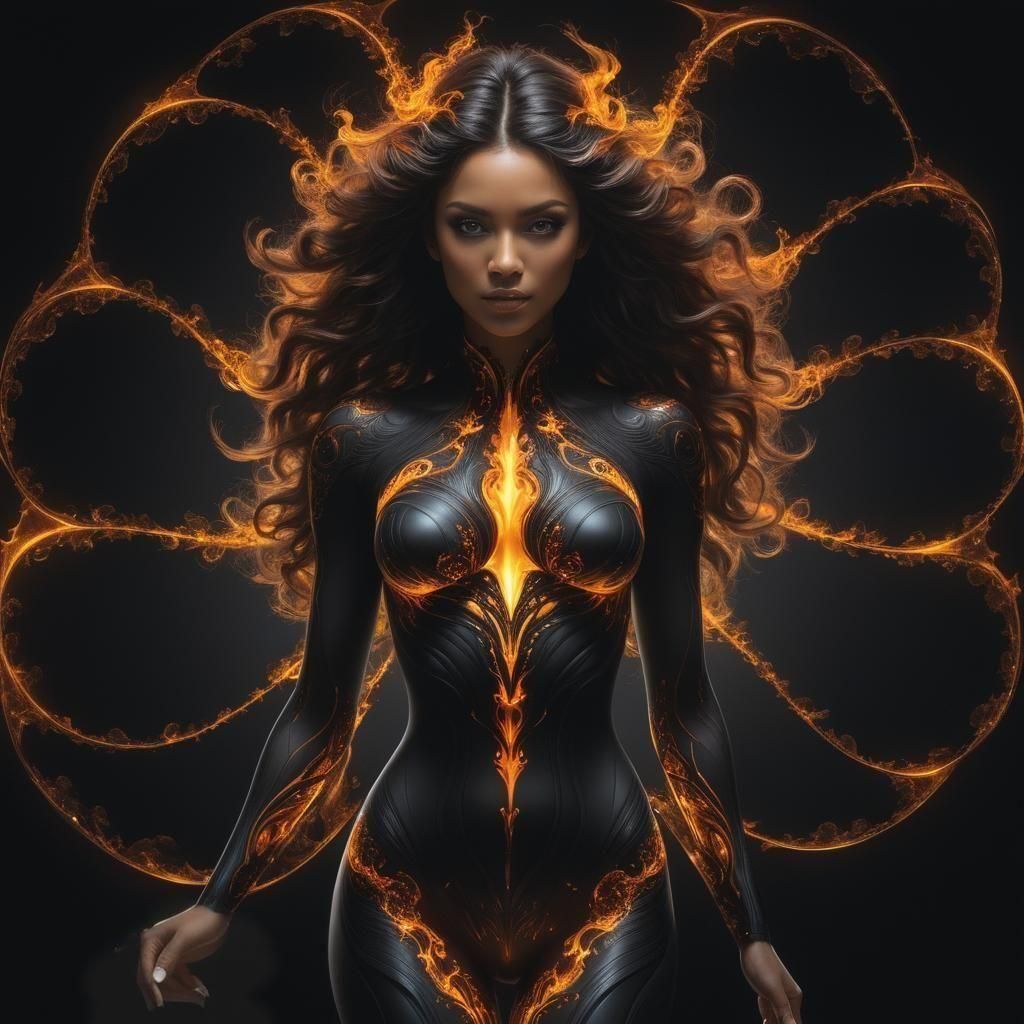 Fractal Woman with Glowing Hair in Fantasy Style
