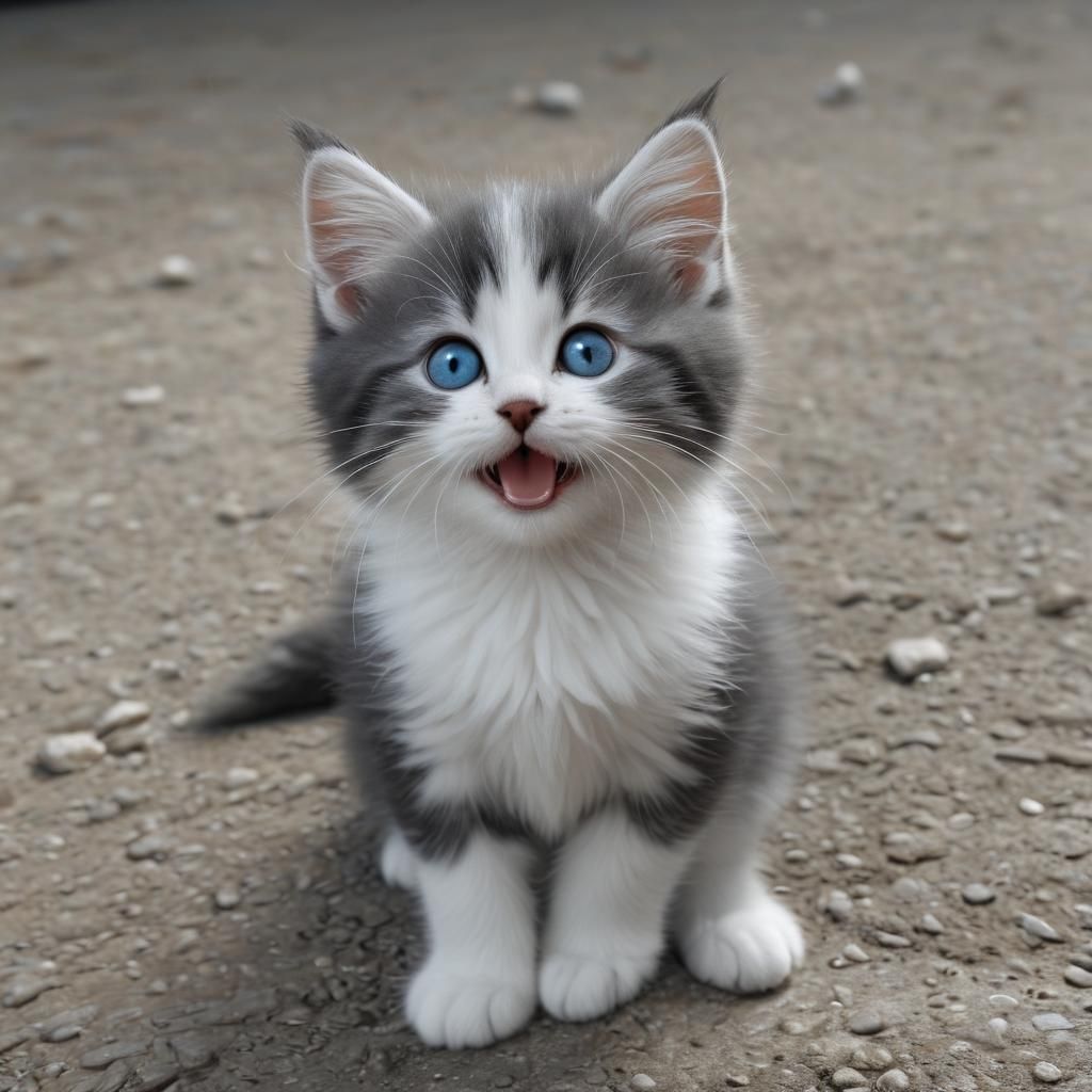 Happy Black and White Kitten with Blue Eyes