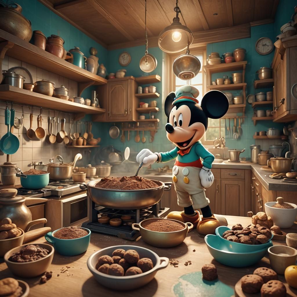 Mickey Mouse Baking Brownies: Fantasy Art Nouveau