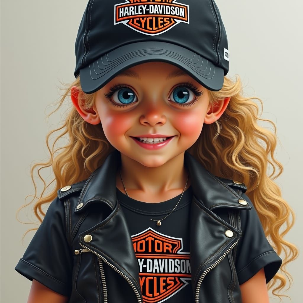 Little Girl with Harley Davidson Cap, Luis Royo Style