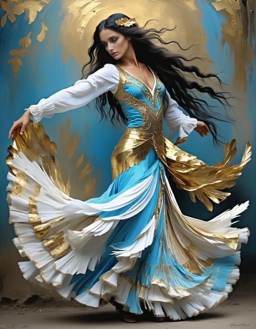 Flamenco Angel in Dynamic Pose with Gold Foil