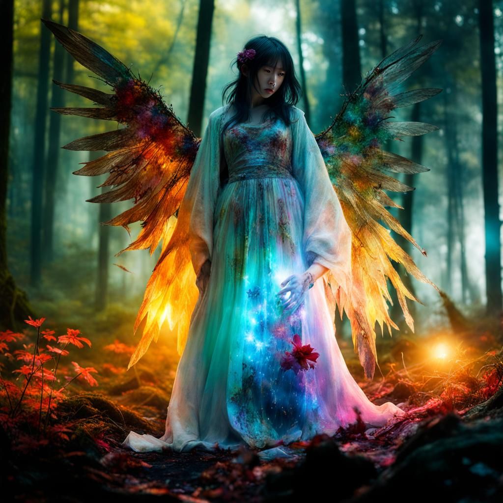 Glow Angel in Metallic Wasteland: Watercolor Art