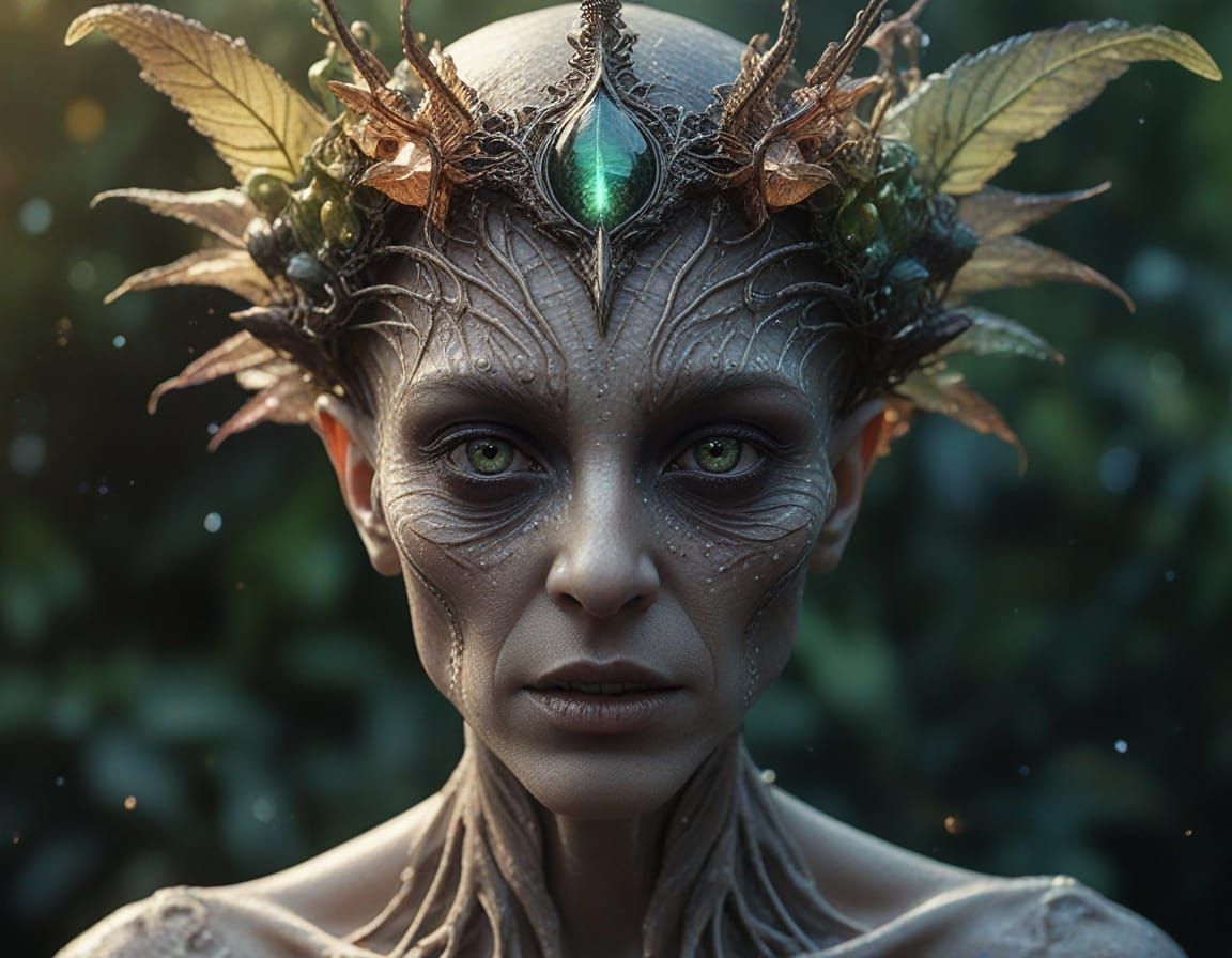 Crystal Alien Portrait with Soulful Eyes in Digital Art Styl...