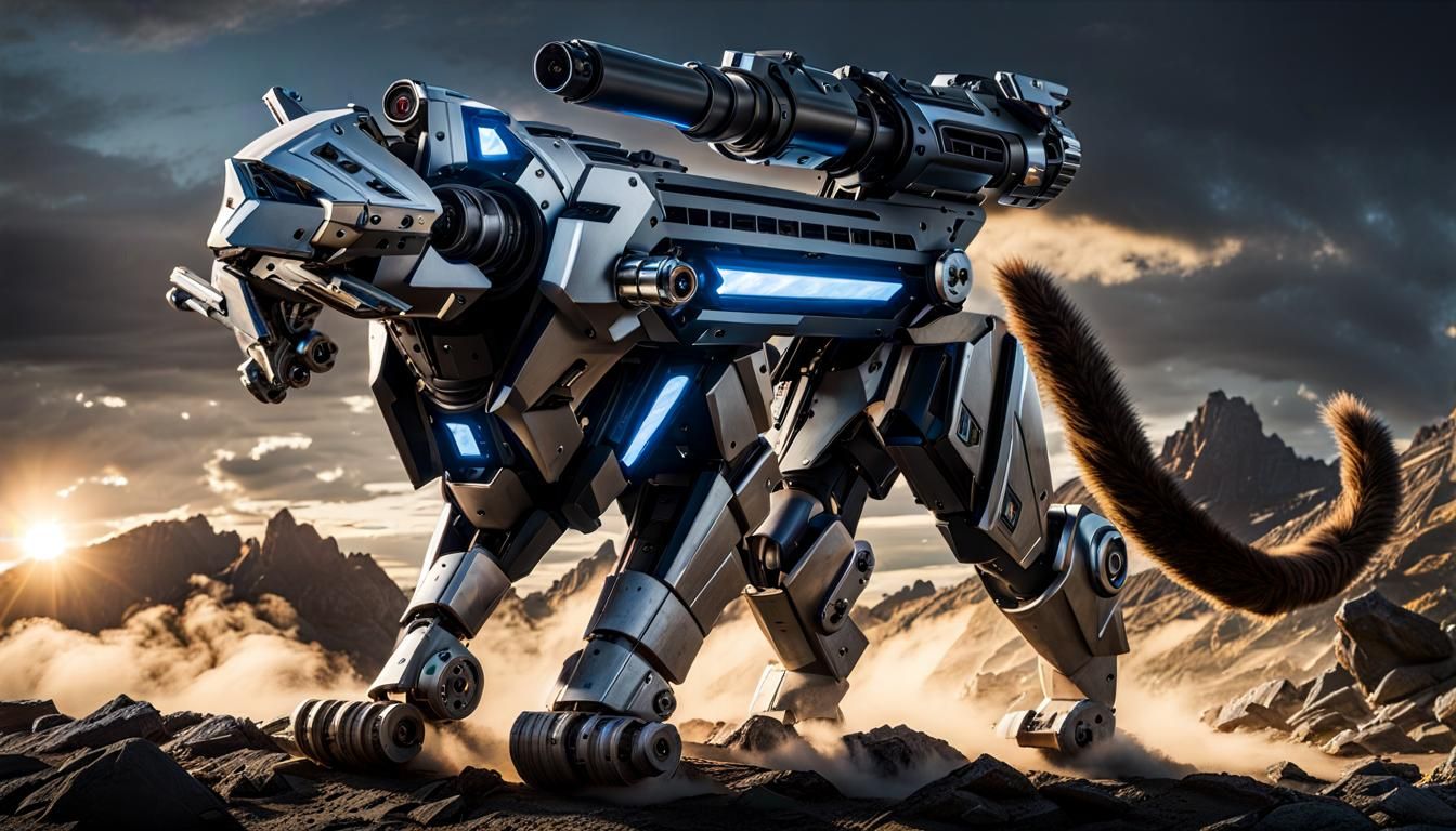 Cybernetic Panther Prowls Metropolis in Detailed Matte Paint...