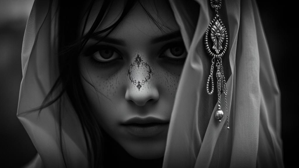 Ethereal Grimdark Portrait in Black and White