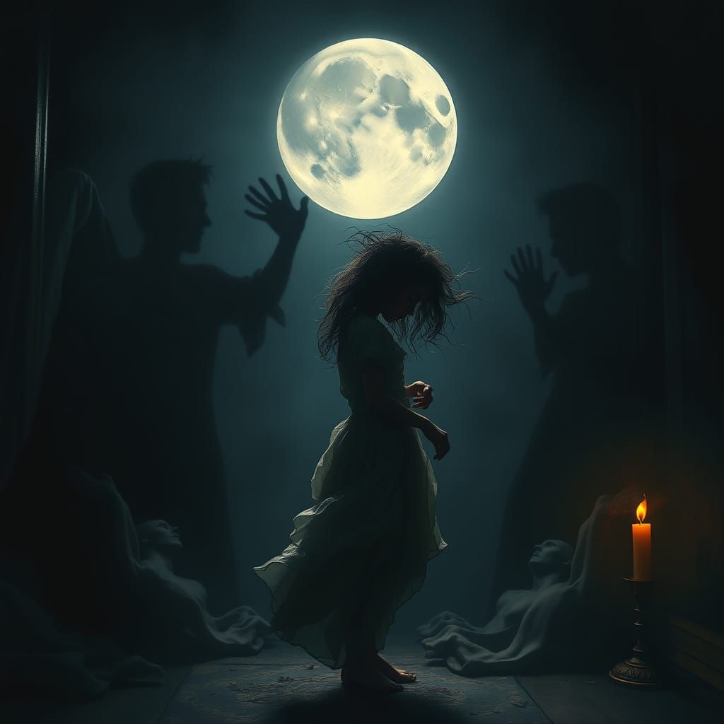 Gothic Surrealism: Girl Haunted by Shadow Figure