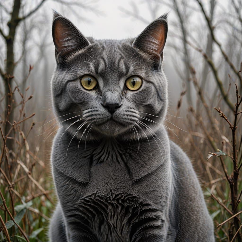 Furry Feline Portrait in Grey Hues