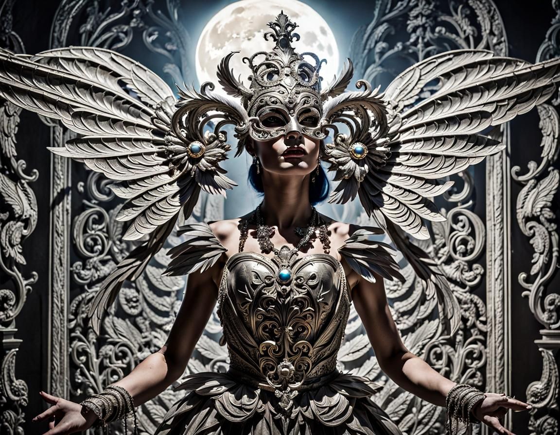 Baroque Woman in Mask with Wings