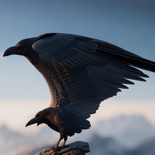 Raven in Flight: Detailed Matte Painting
