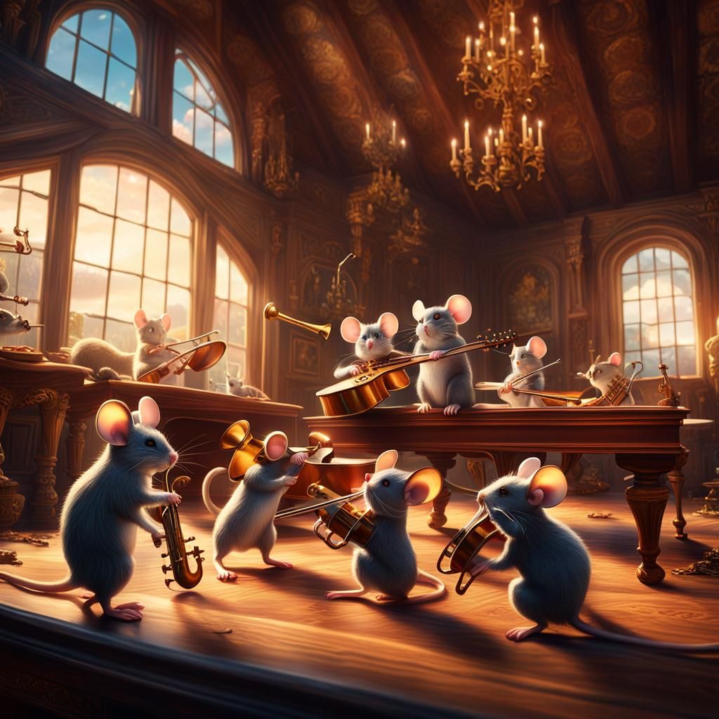 Mice Musicians in Wood House: Detailed Matte Painting