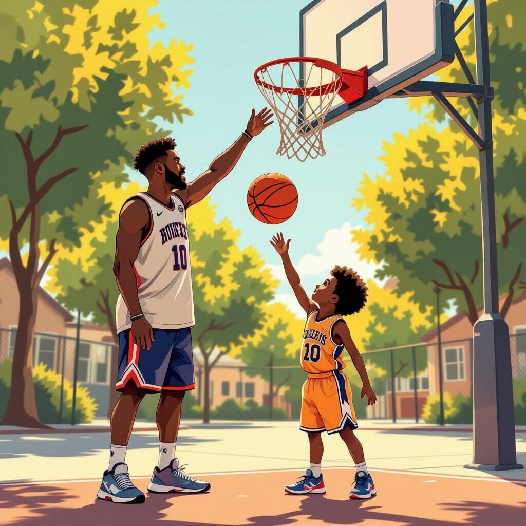 Father and Son Basketball Dream, Digital Art