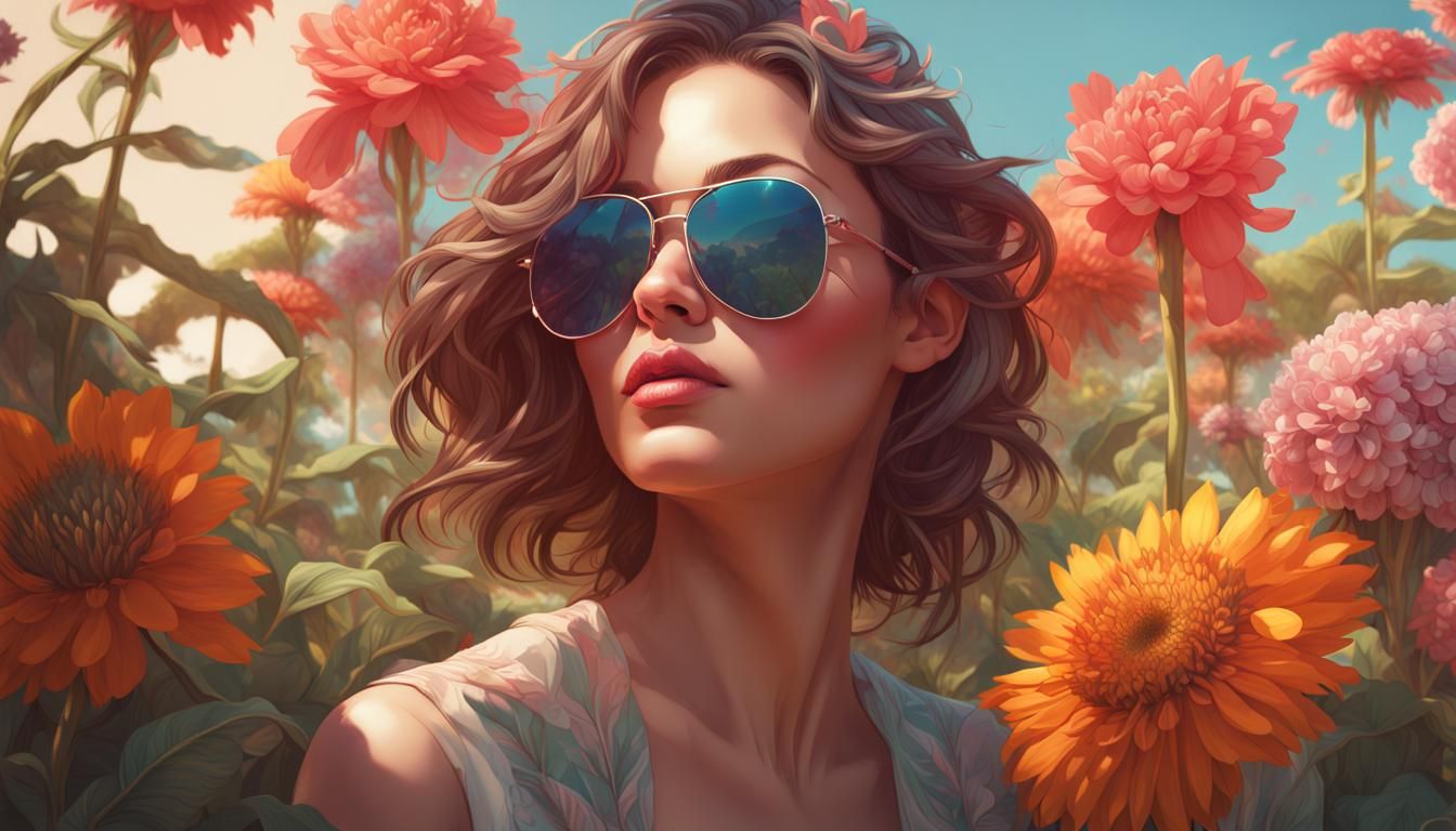 Summer Flower Garden Portrait in Hyperdetailed Style