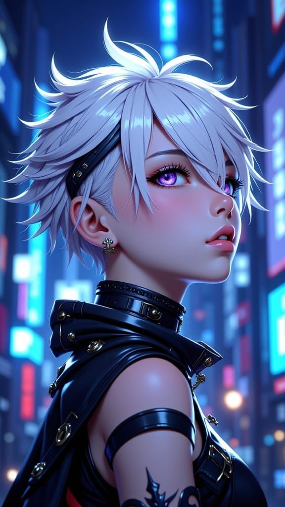 Majestic Anime Protagonist in High-End Cyberpunk Style