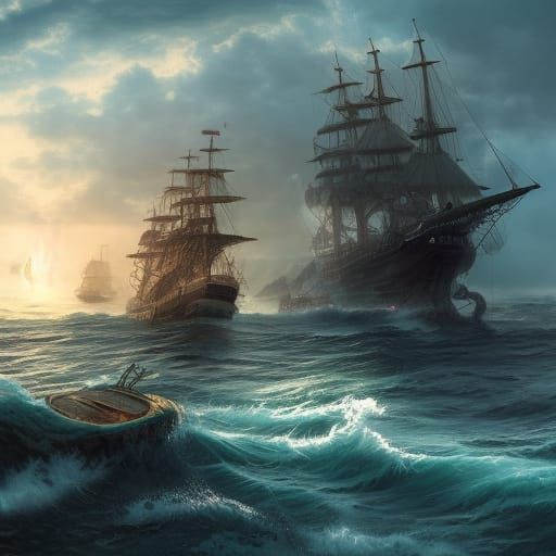 Kraken Attacks Coast Guard: Epic Digital Painting