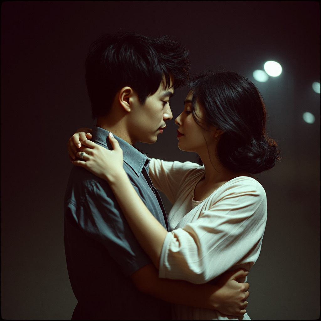 Romantic Couple Embrace: Nostalgic Film Aesthetic