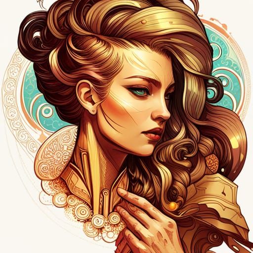 Cybernetic Steampunk Greek Goddess Digital Painting