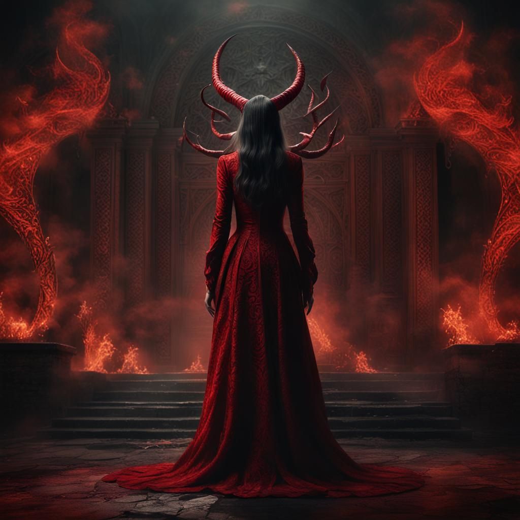 Satan in Red Dress: Dark Fantasy Concept Art