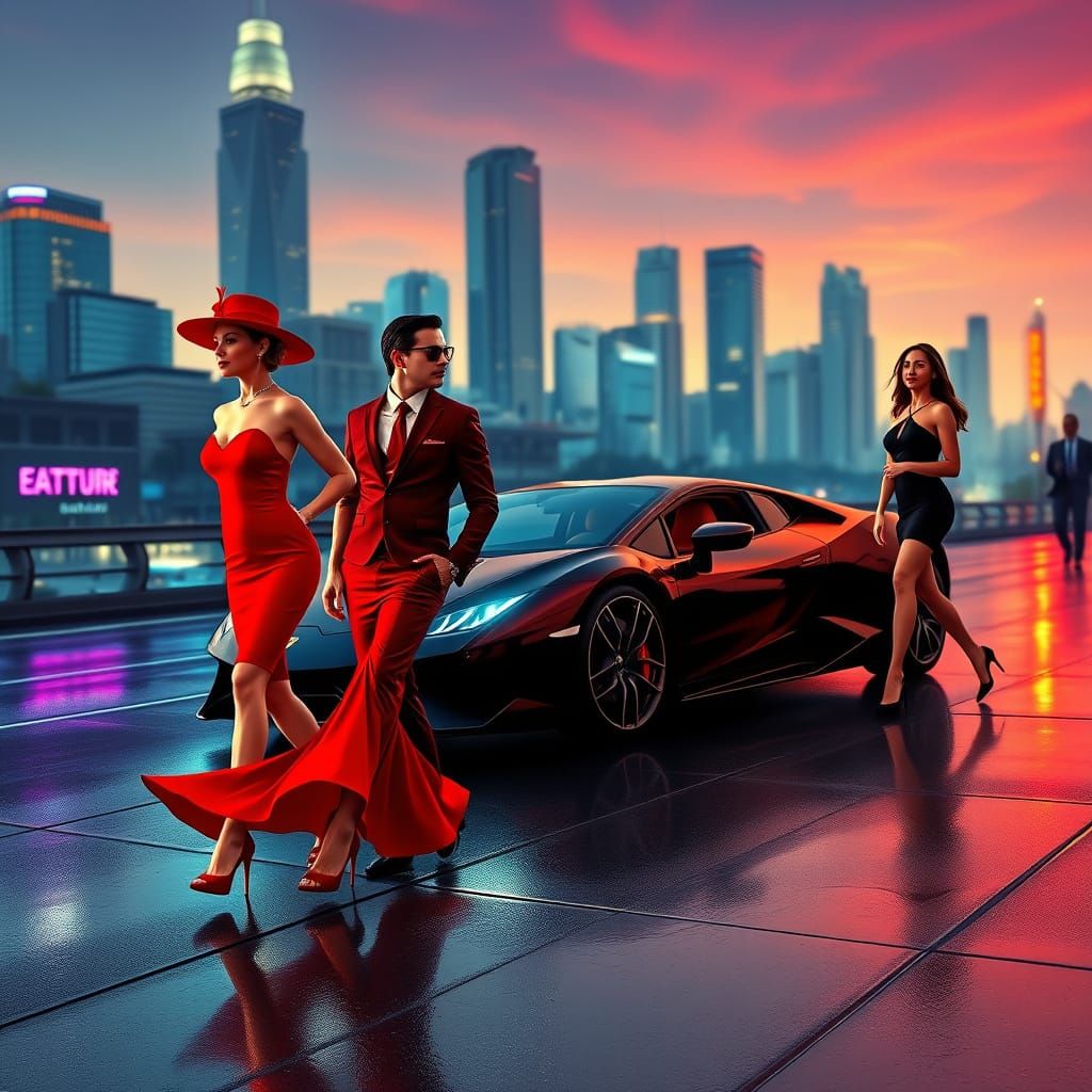 Elegant City Nightlife in Neon Lights