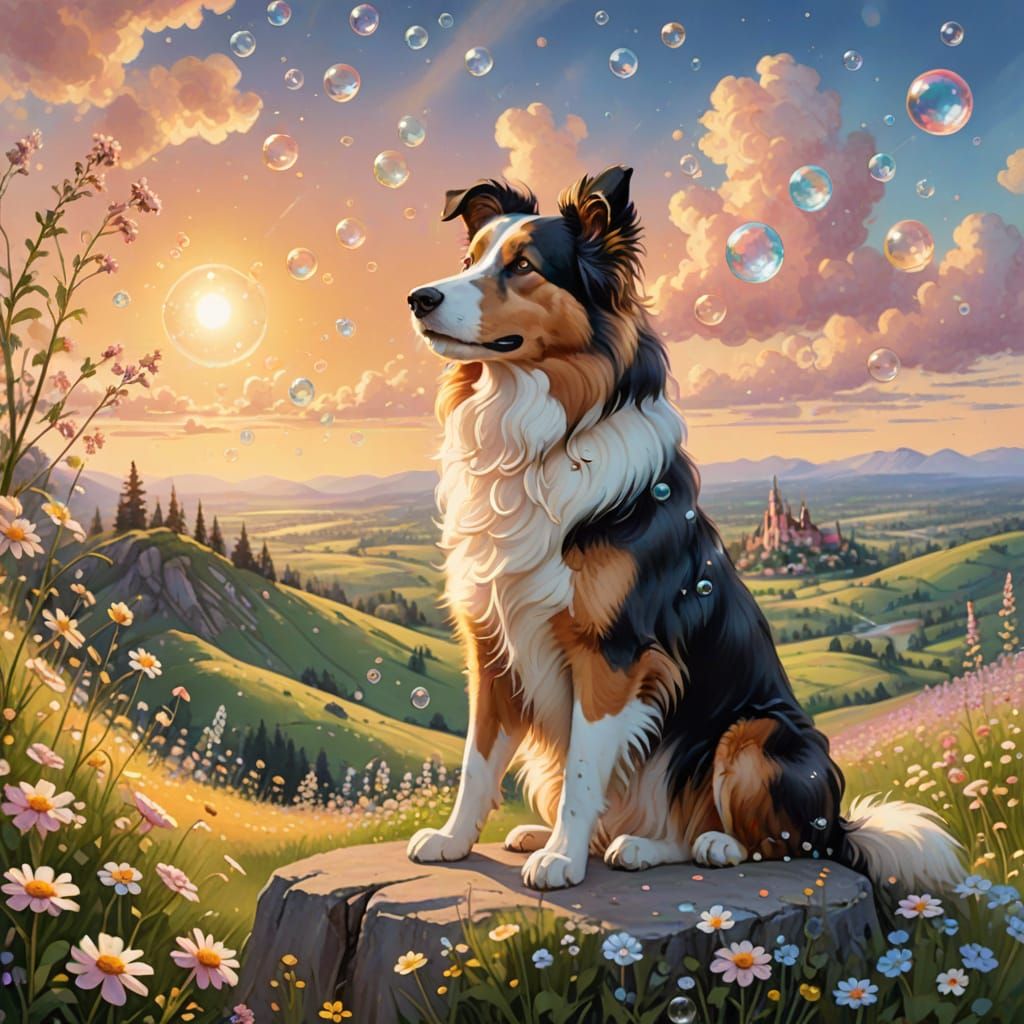 Collie Dog and Soap Bubbles in Disney Concept Art