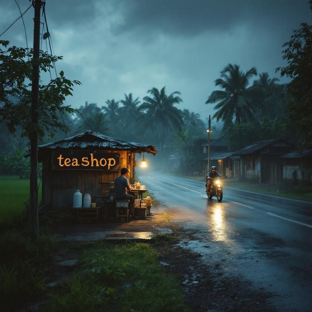 Kerala Tea Stall: Hyperrealistic Cinematic Scene