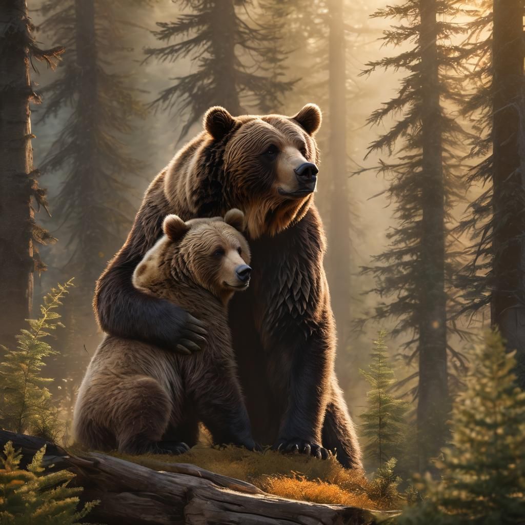 Grizzly Momma Bear Hugs Cub: Wildlife Photography