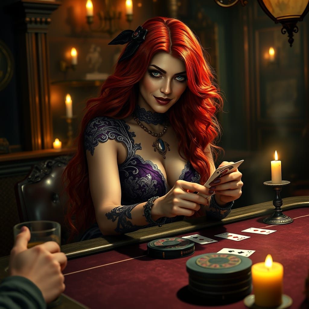 Gothic Sorceress at 1920s Speakeasy, Hyperrealistic Art