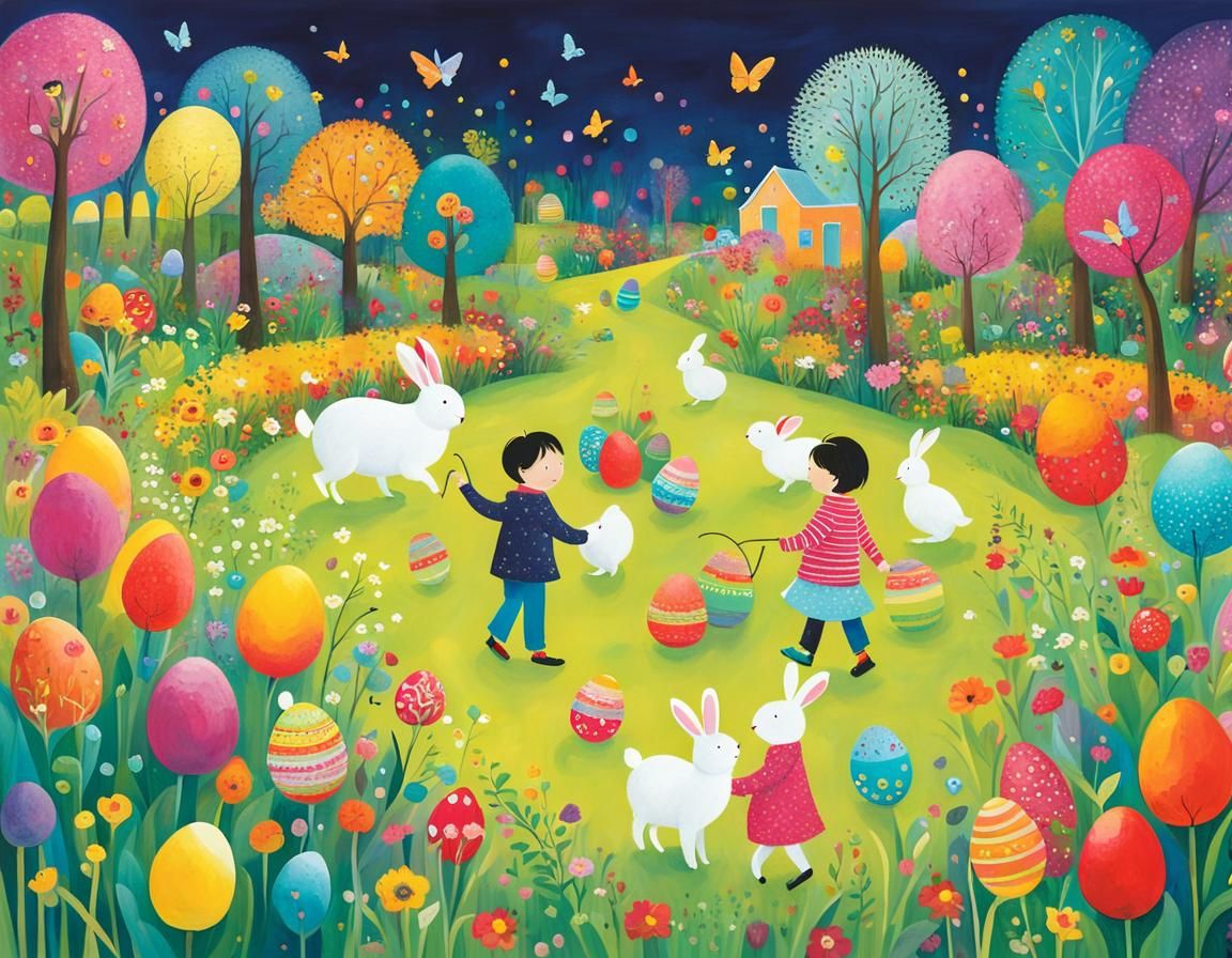 Magical Easter Egg Hunt in Colorful Garden