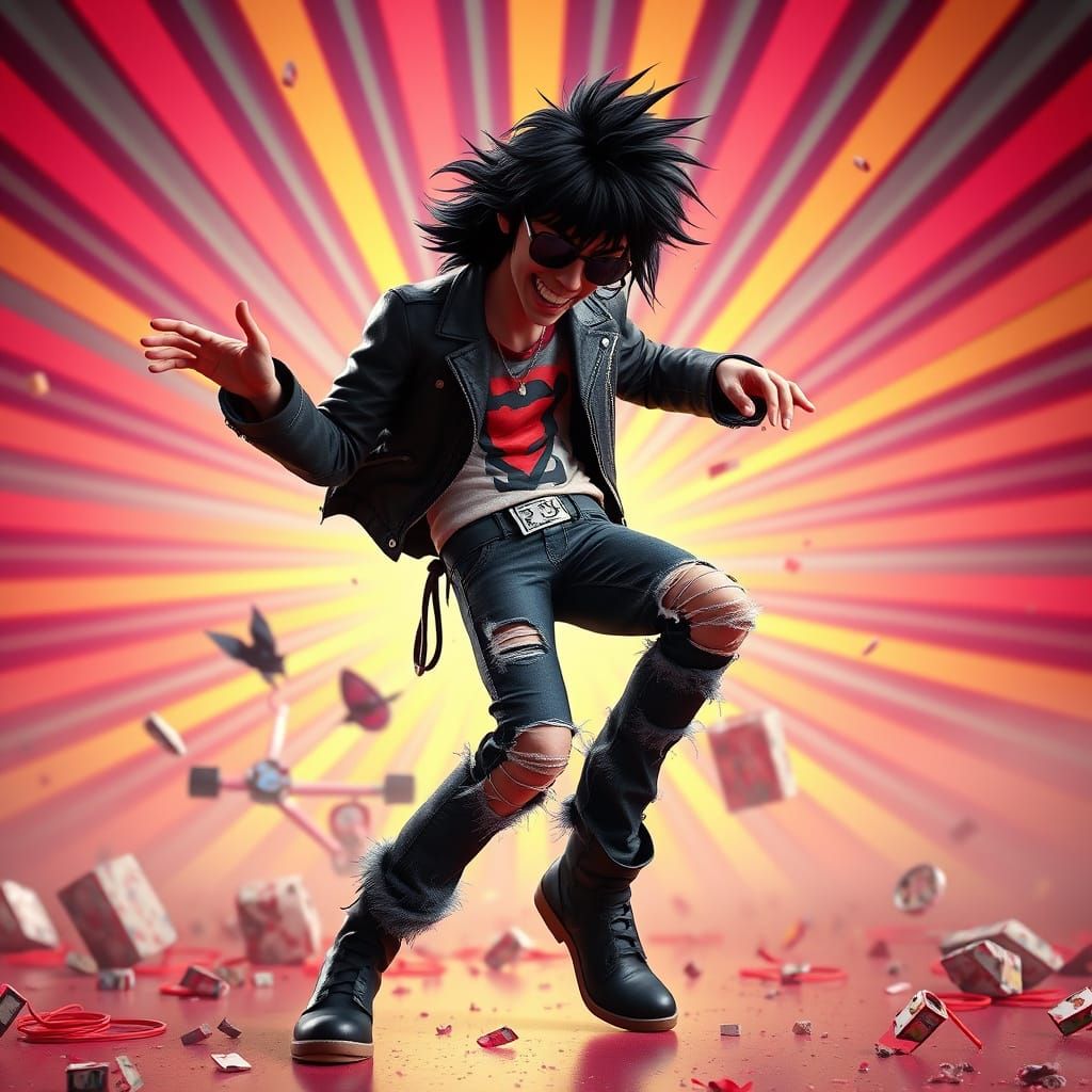 Joey Ramone Punk Dancing in Chaotic 3D Art