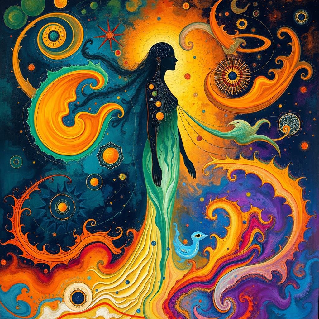 Surreal Soul's Journey in Vibrant, Dreamlike Palette