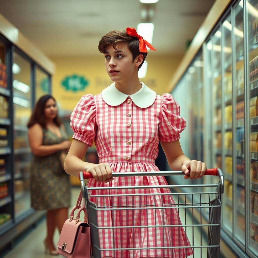 Confident Man in Vibrant Pink Gingham Dress