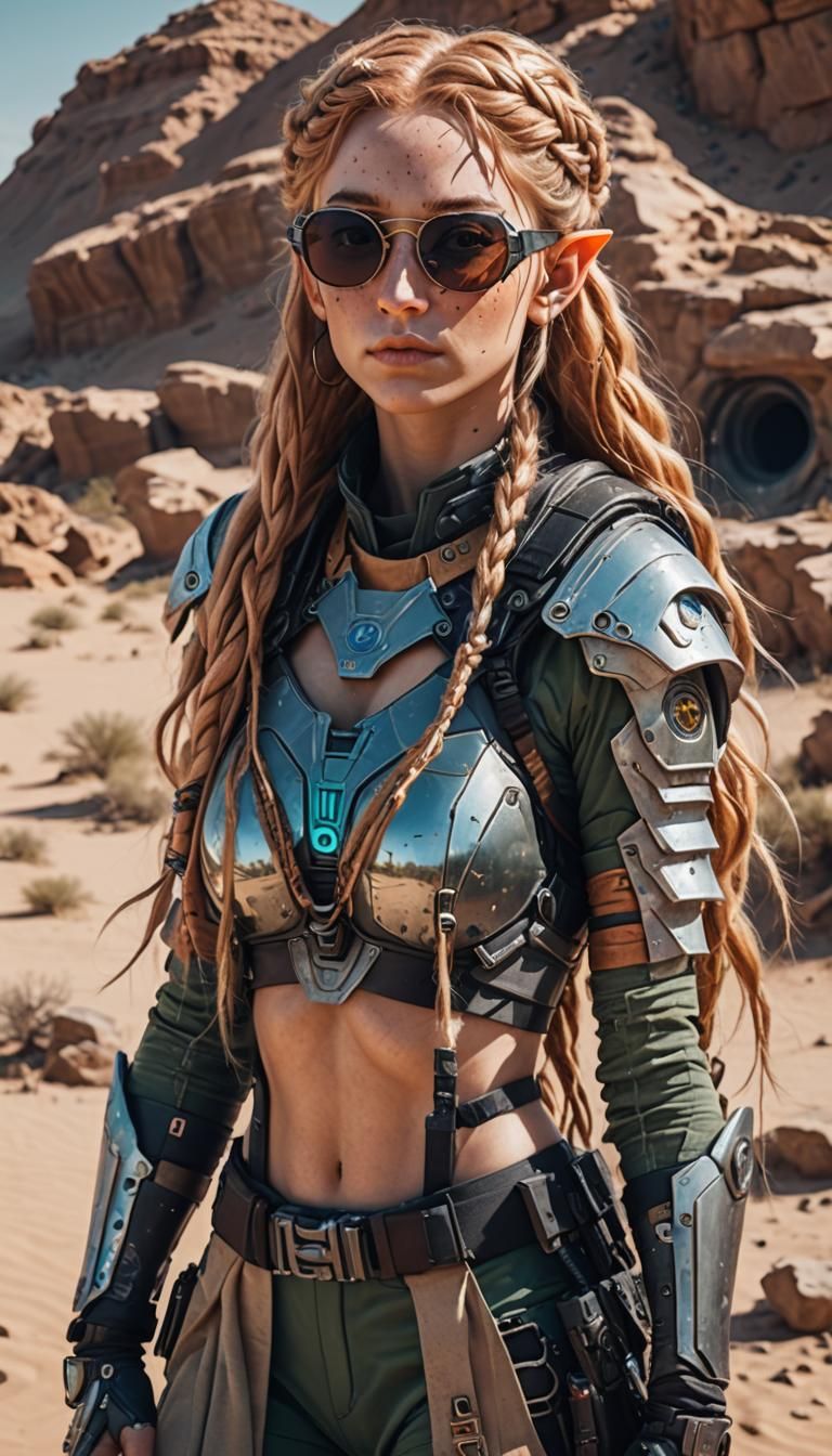 Cyberpunk Elf with Braided Hair and Sunglasses