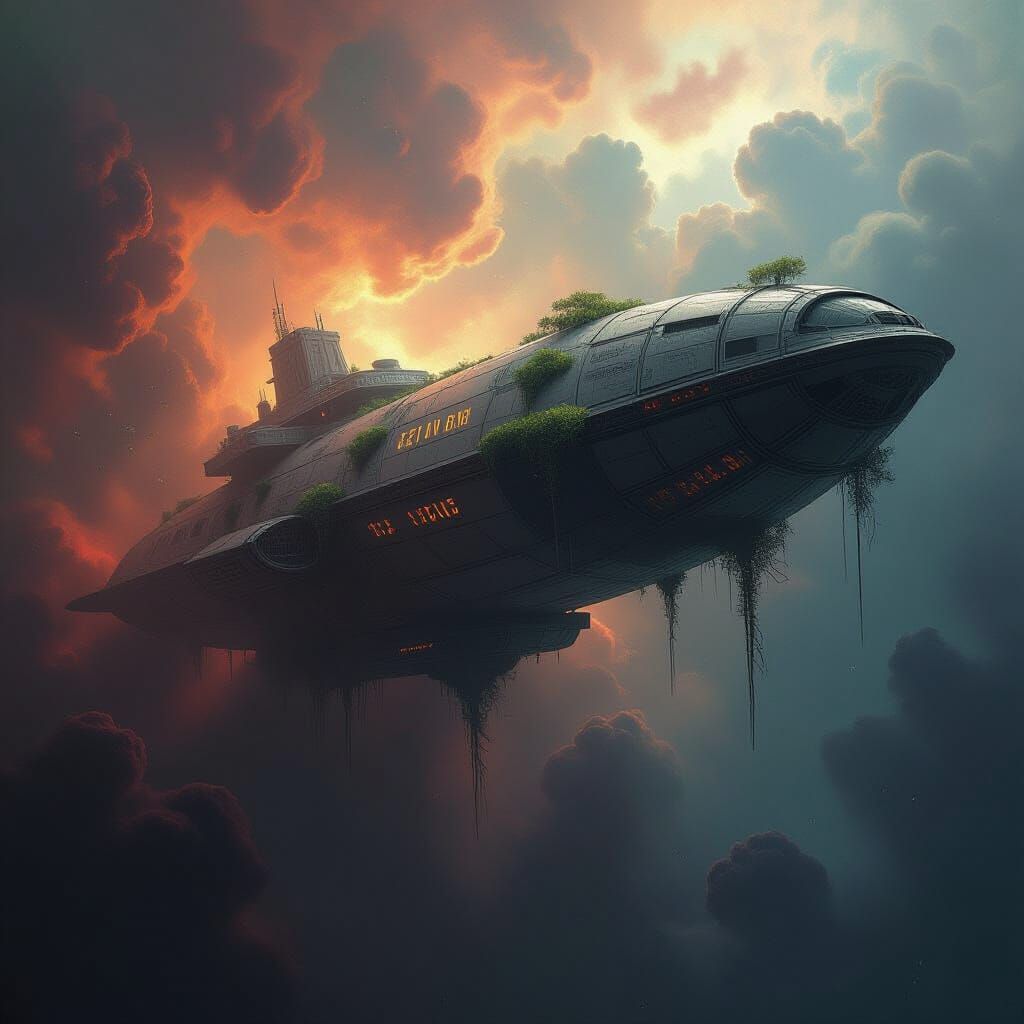 Derelict Spaceship in Cosmic Nebula