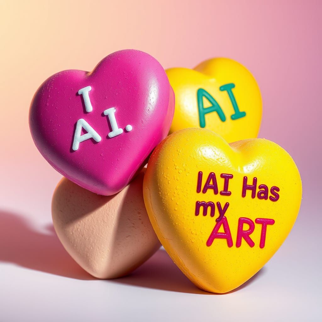 Whimsical Candy Hearts in Vibrant, Hyperrealistic Style