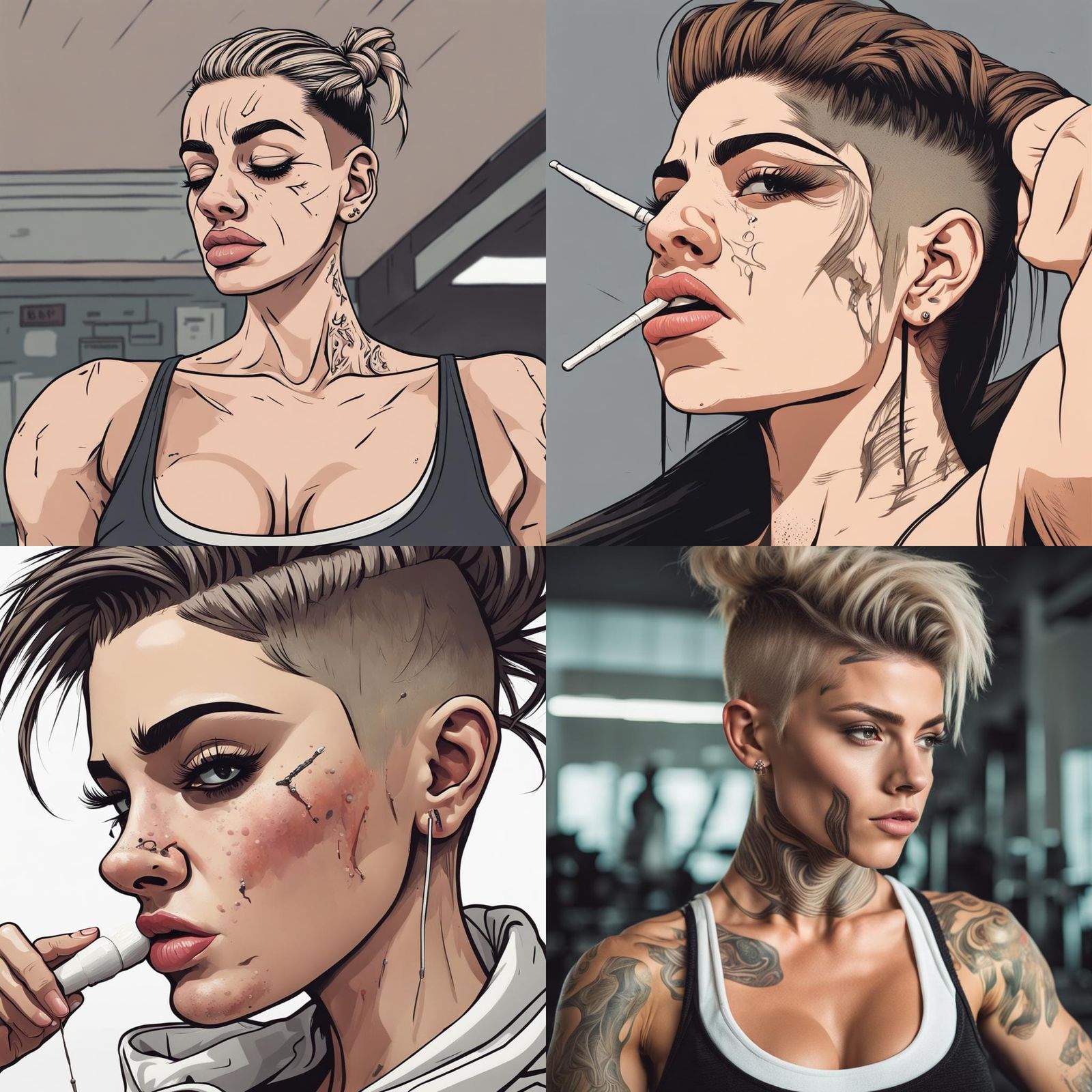 Cartoon Girl with Undercut Snorting Cocaine