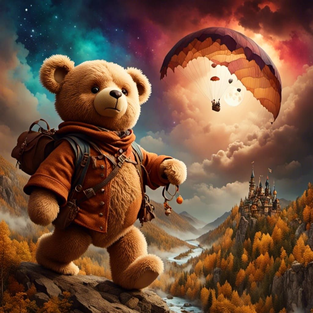 Teddy Bear's Epic Journey Home: Watercolor Art