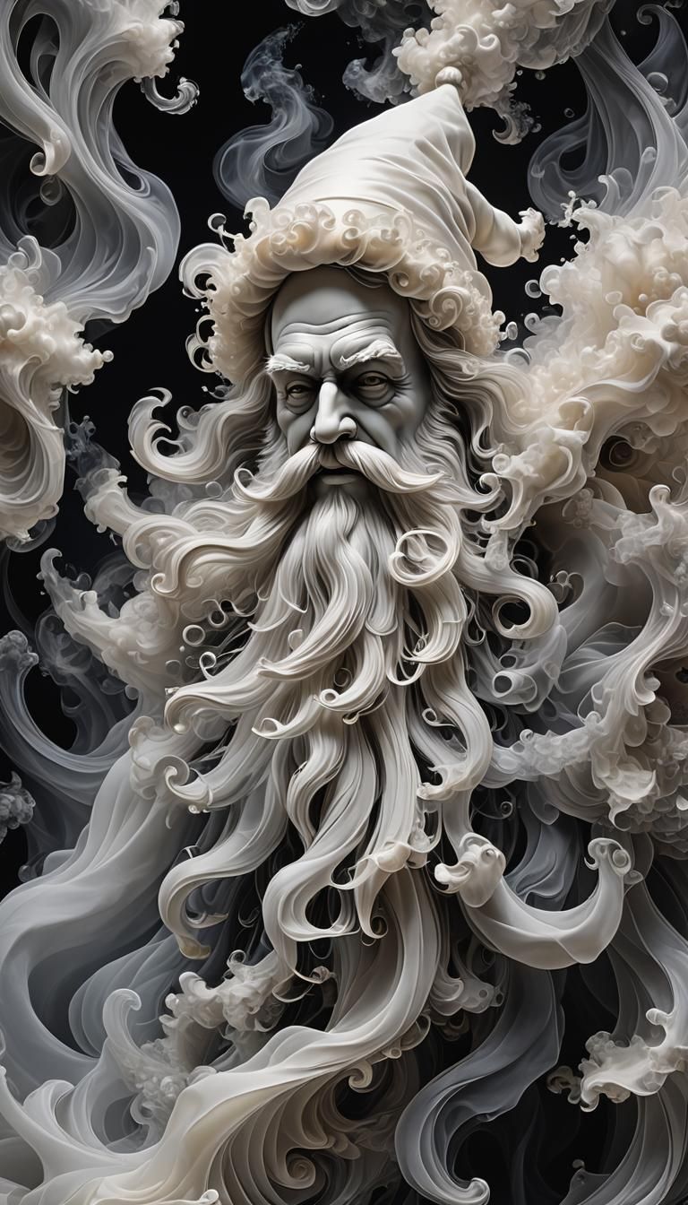 Surrealistic Moonlit Abstraction in Ethereal Grays and White...