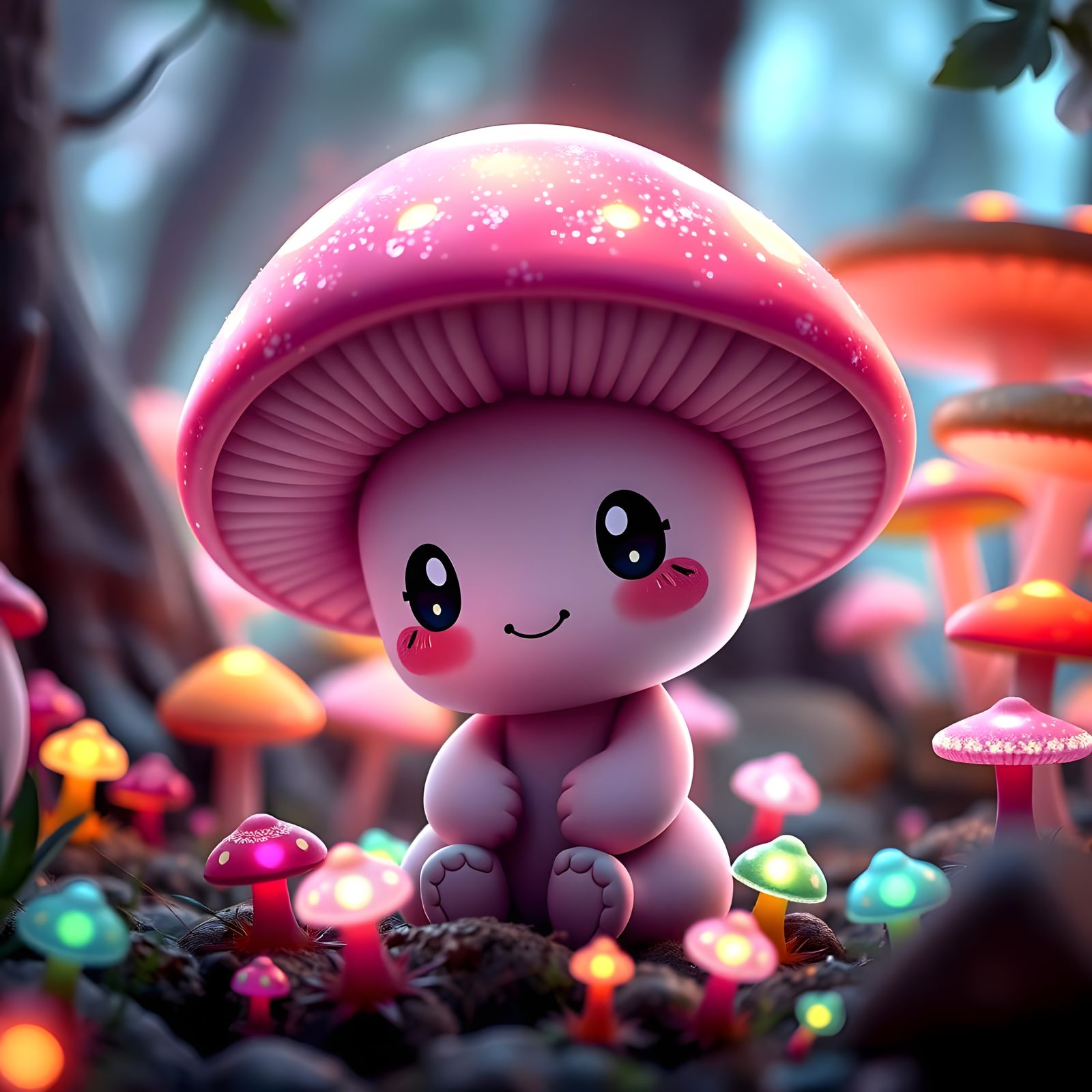 Whimsical Chibi Shiinotic Pokémon in a Dreamlike Forest