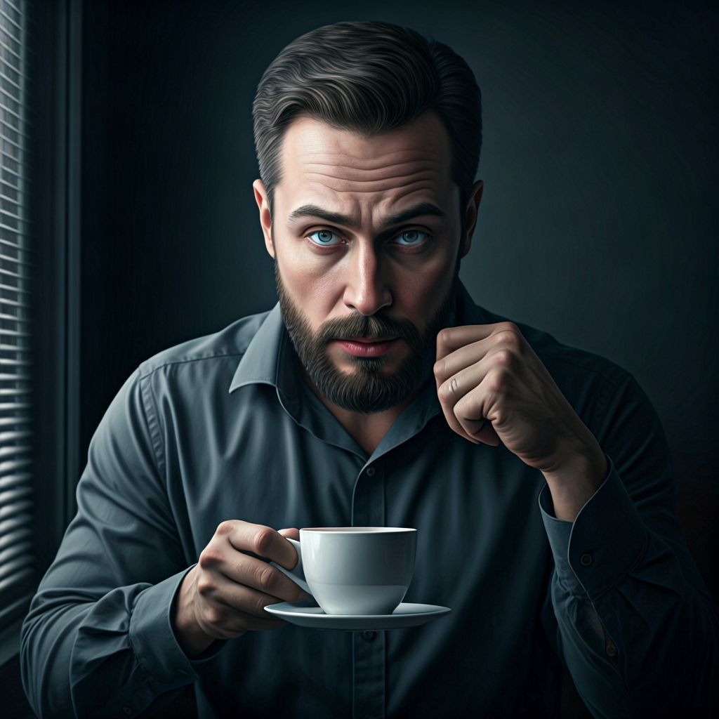 Realistic Man Enjoys Morning Coffee