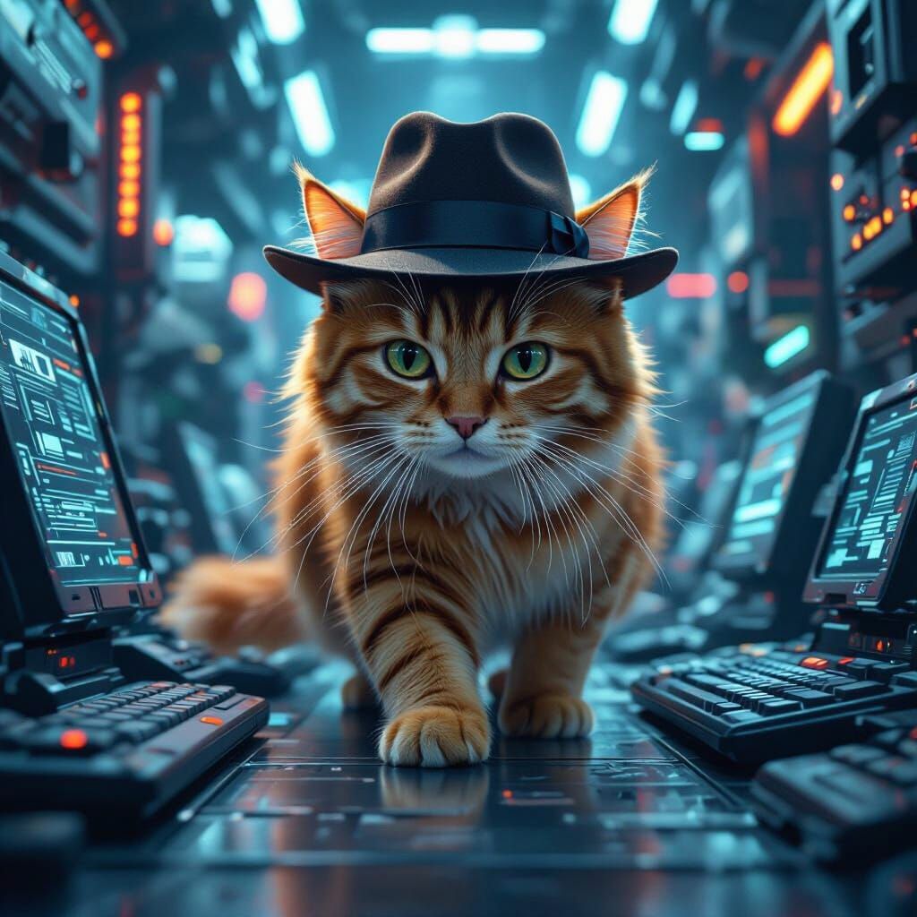 Ginger Cat Spy in a Futuristic Agency