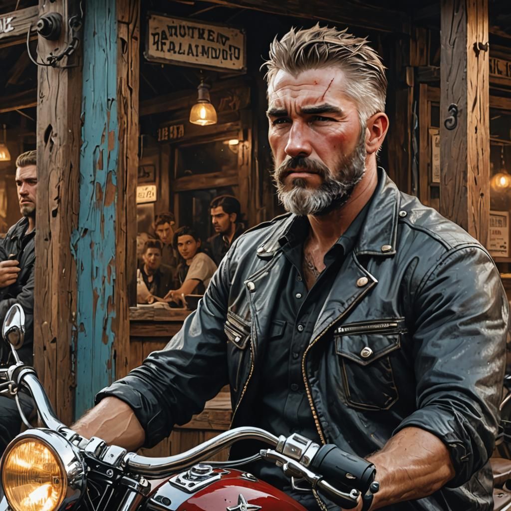 Biker in Western Saloon as Digital Art