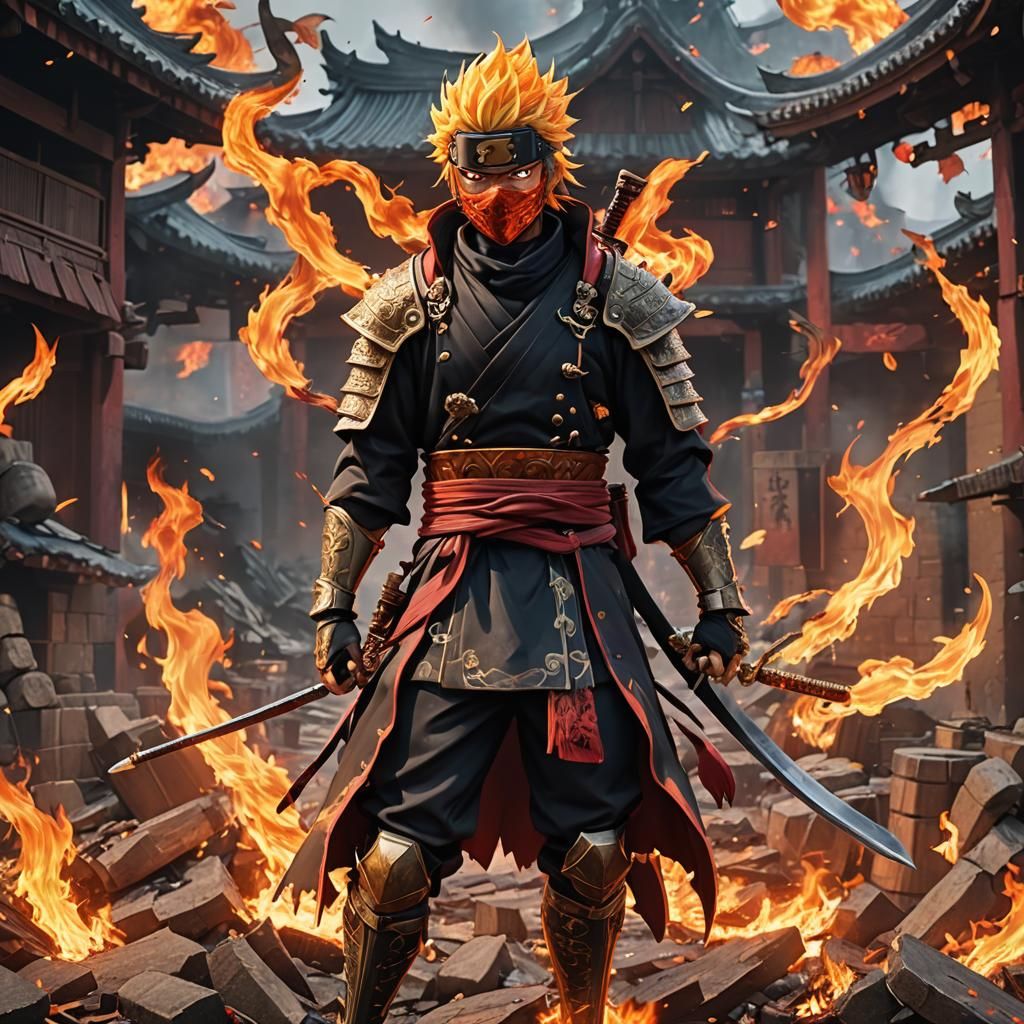 Dragon Ninja in Flames: 3D Anime Art