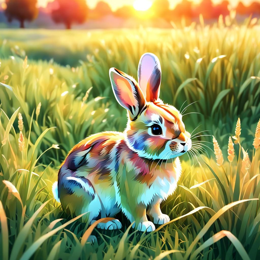 Rabbit at Sunset: 3D Watercolor in Golden Hour