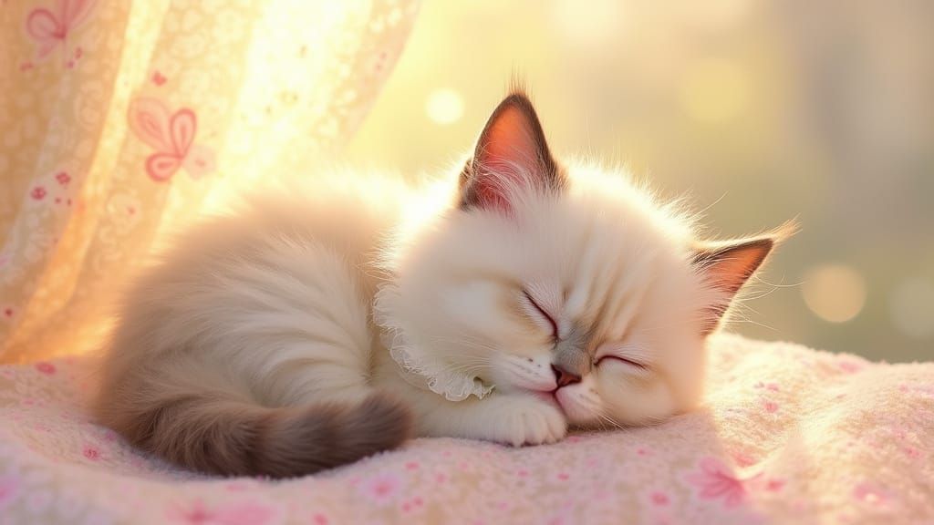 Ragdoll Kitten Asleep in Pastel Sunlight