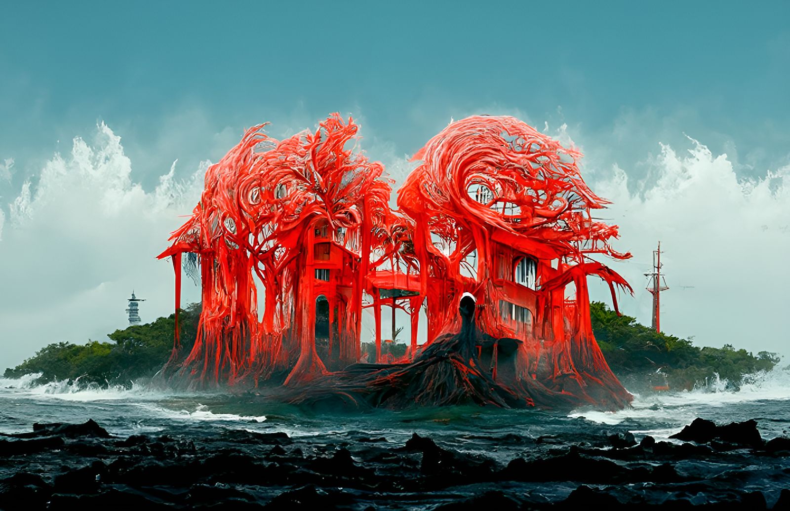 Haunted Island with Ghosts in Romantic Style