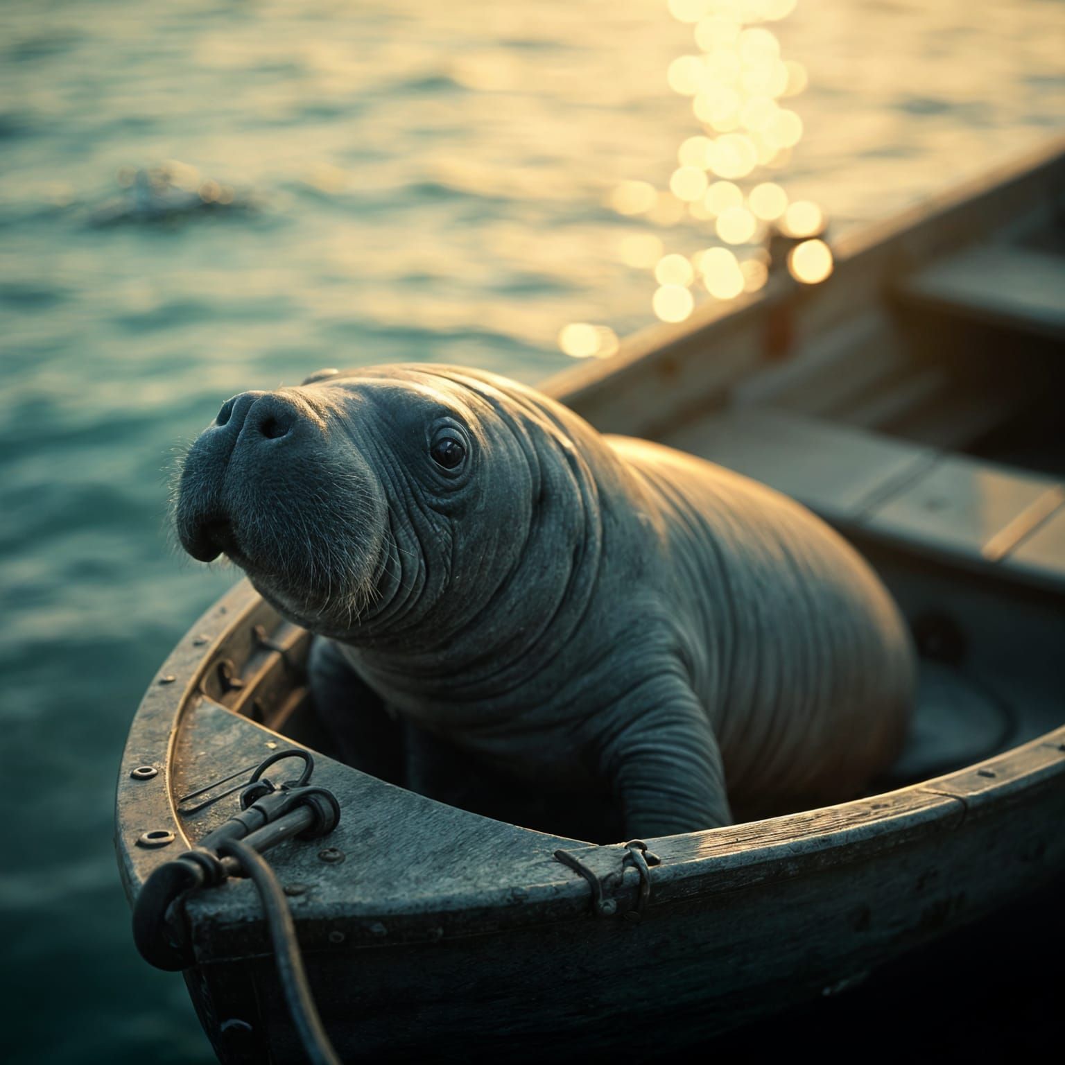 Manatee in a Boat: Cinematic Film Still