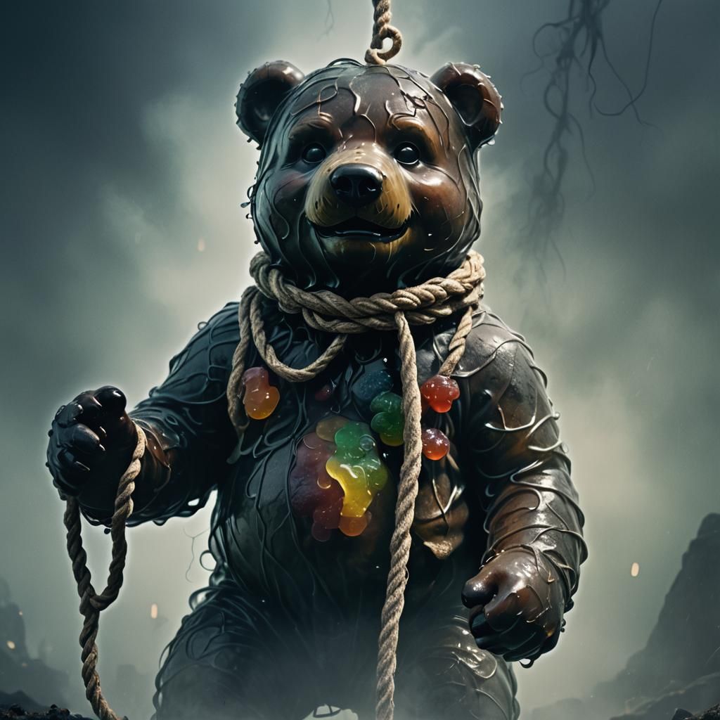 Dark Fantasy: Rotten Gummy Bear in Eerie Fog