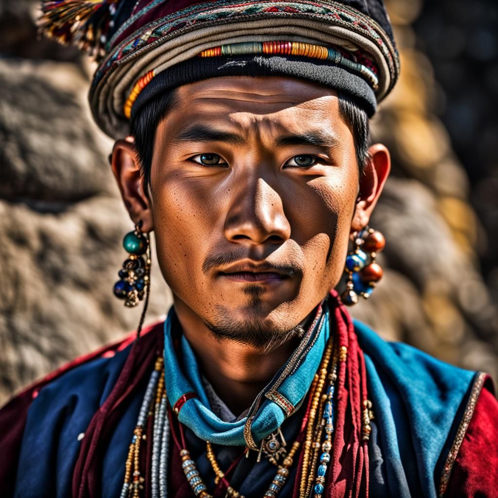 Vibrant Portrait of a Young Tibetan Man
