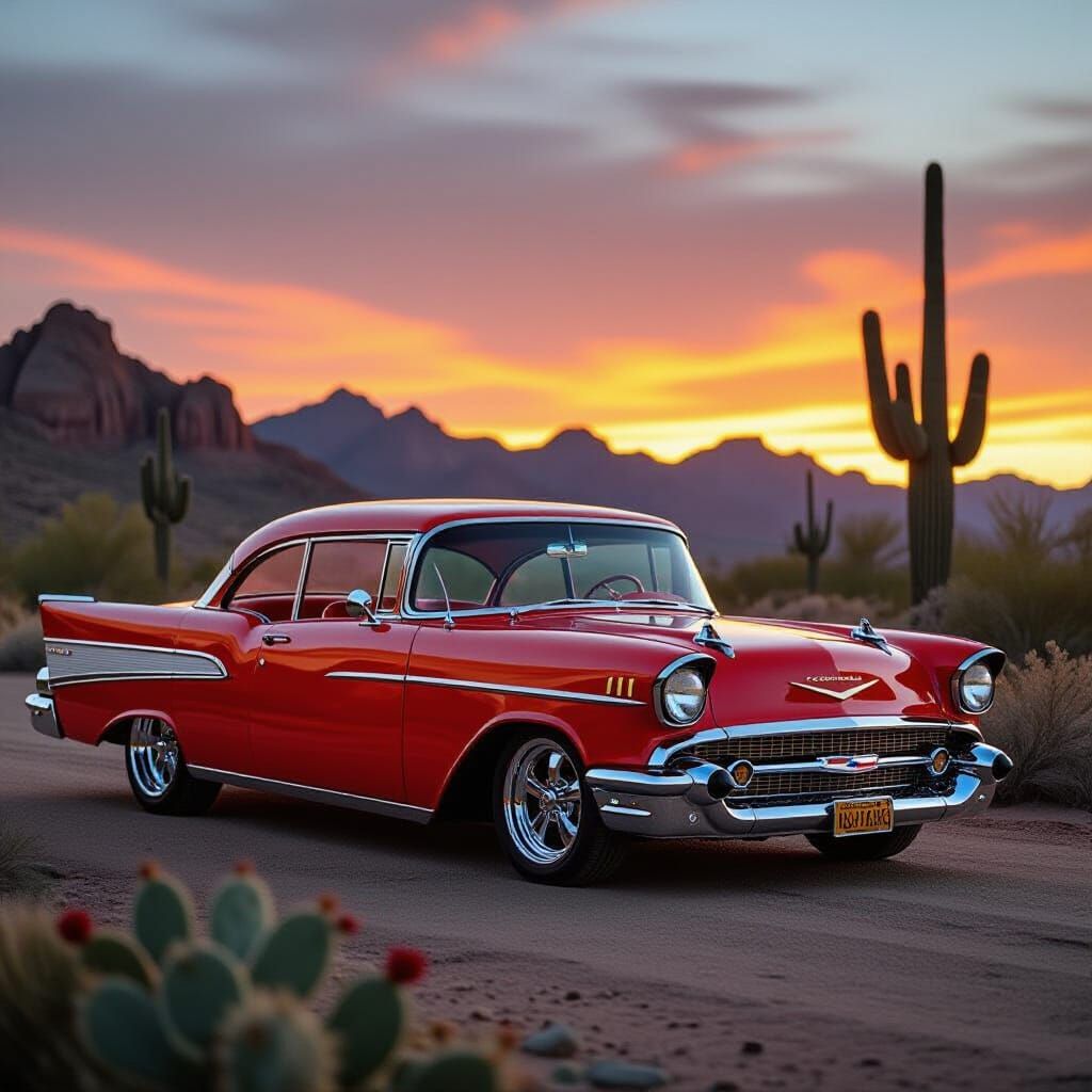 1957 Chevy Bel Air Hot Rod at Sunset